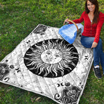 Black And White Celestial Sun Print Quilt