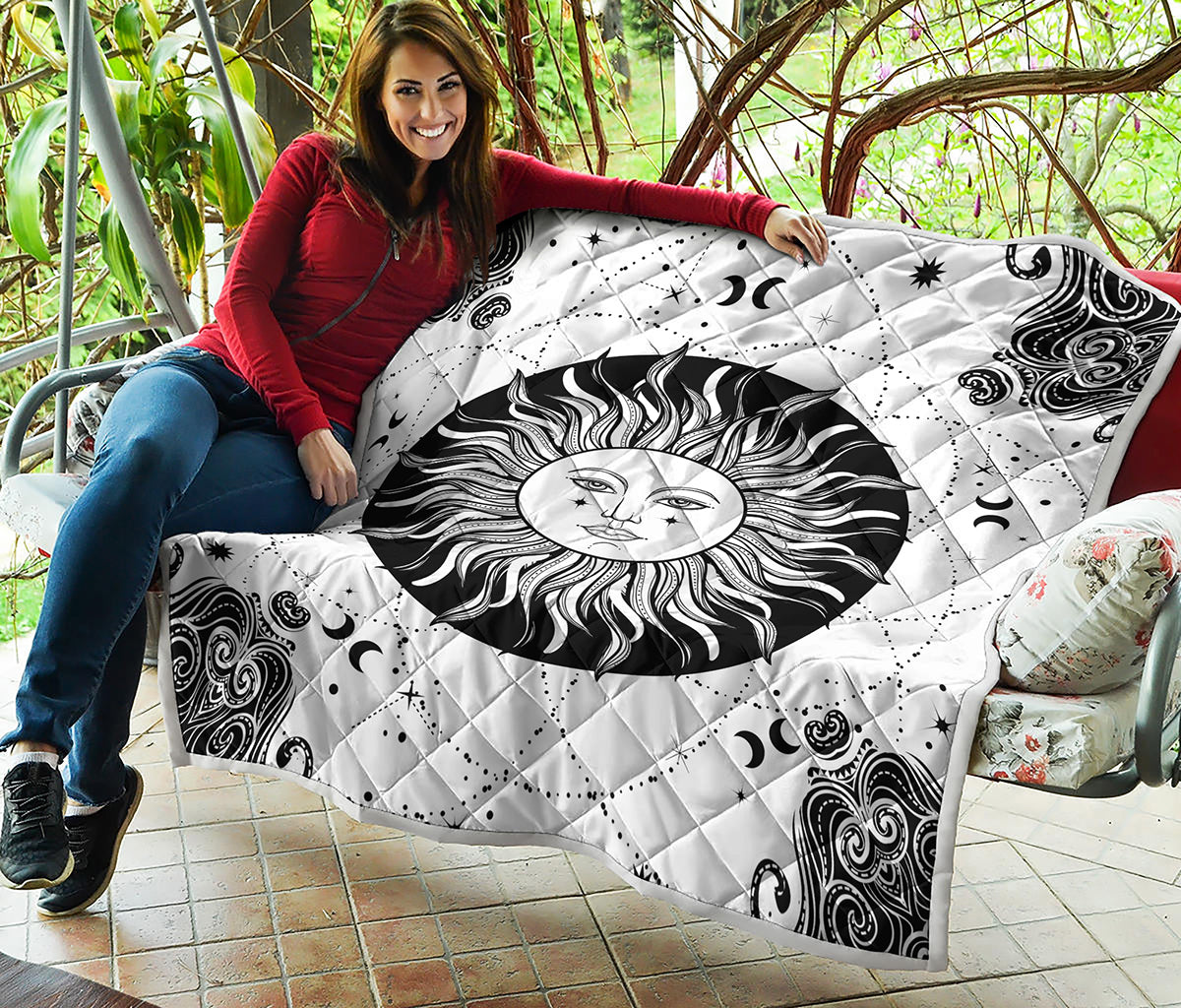 Black And White Celestial Sun Print Quilt