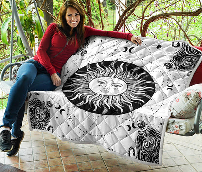 Black And White Celestial Sun Print Quilt