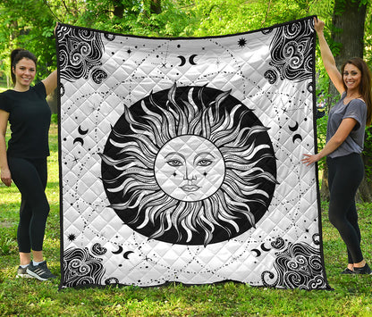 Black And White Celestial Sun Print Quilt