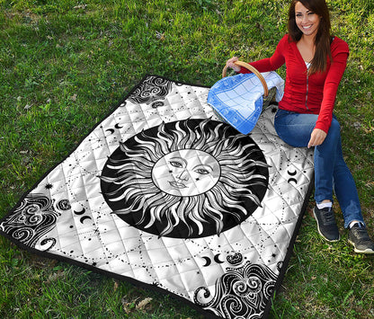 Black And White Celestial Sun Print Quilt