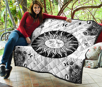 Black And White Celestial Sun Print Quilt