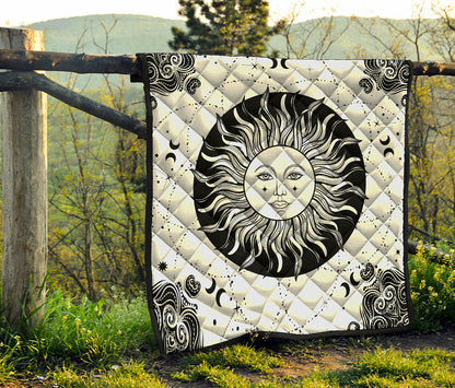 Black And White Celestial Sun Print Quilt