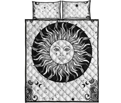 Black And White Celestial Sun Print Quilt Bed Set