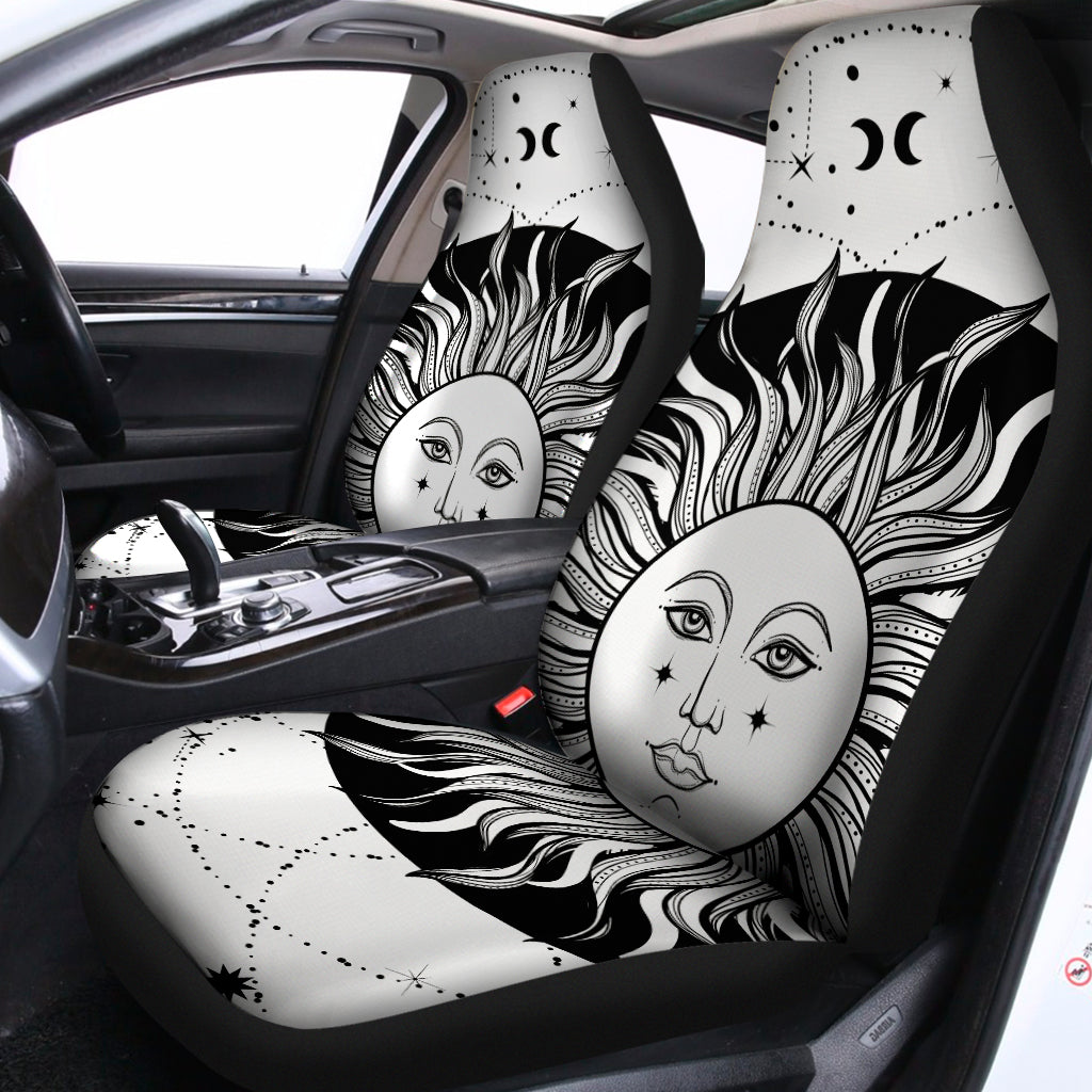 Black And White Celestial Sun Print Universal Fit Car Seat Covers