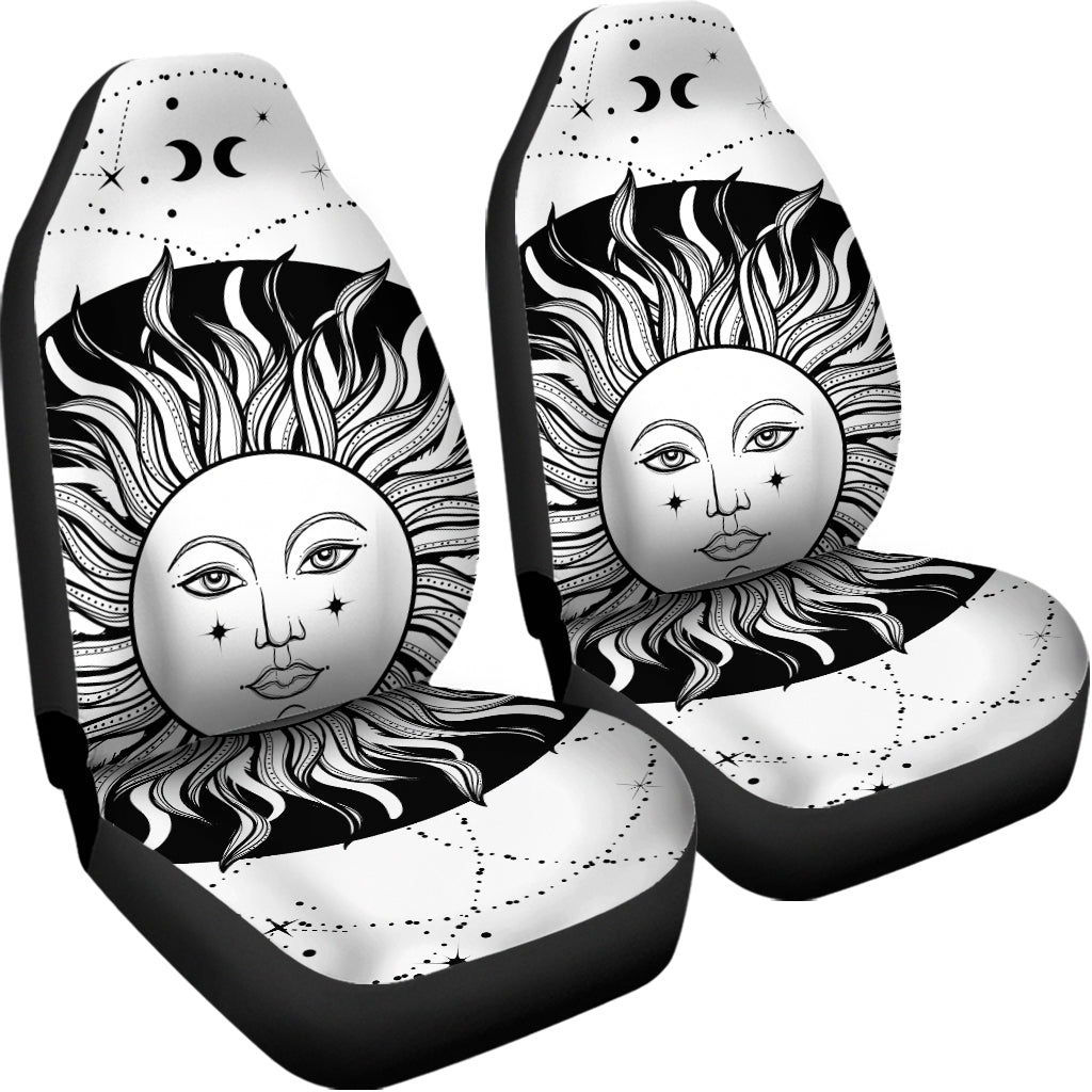 Black And White Celestial Sun Print Universal Fit Car Seat Covers