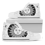 Black And White Celestial Sun Print White High Top Shoes