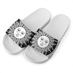 Black And White Celestial Sun Print White Slide Sandals