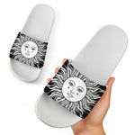 Black And White Celestial Sun Print White Slide Sandals