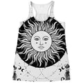 Black And White Celestial Sun Print Women's Racerback Tank Top
