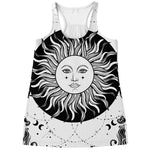 Black And White Celestial Sun Print Women's Racerback Tank Top