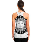 Black And White Celestial Sun Print Women's Racerback Tank Top