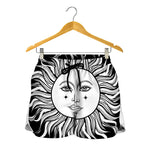 Black And White Celestial Sun Print Women's Shorts