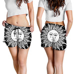 Black And White Celestial Sun Print Women's Shorts