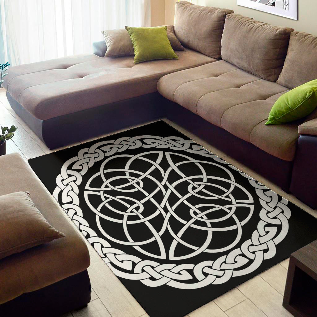 Black And White Celtic Knot Print Area Rug