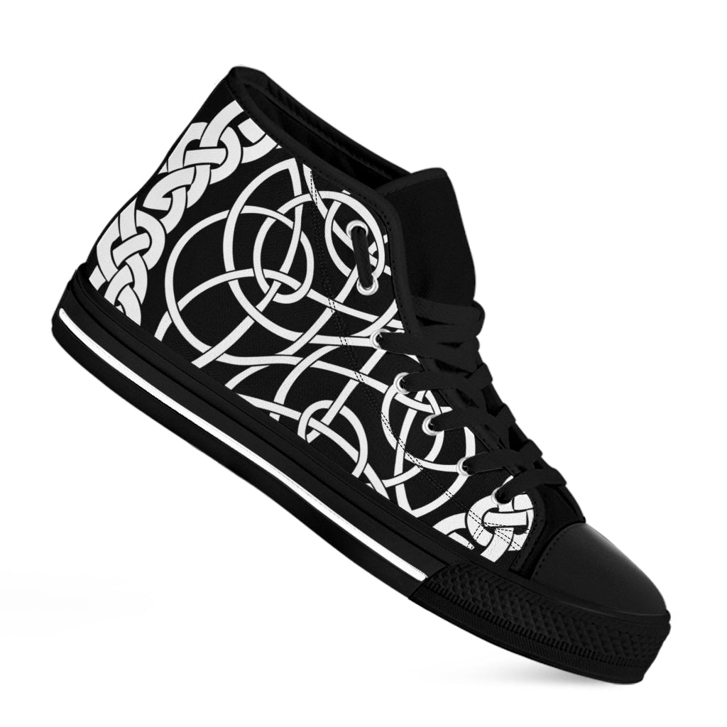 Black And White Celtic Knot Print Black High Top Shoes