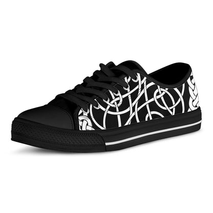 Black And White Celtic Knot Print Black Low Top Shoes 