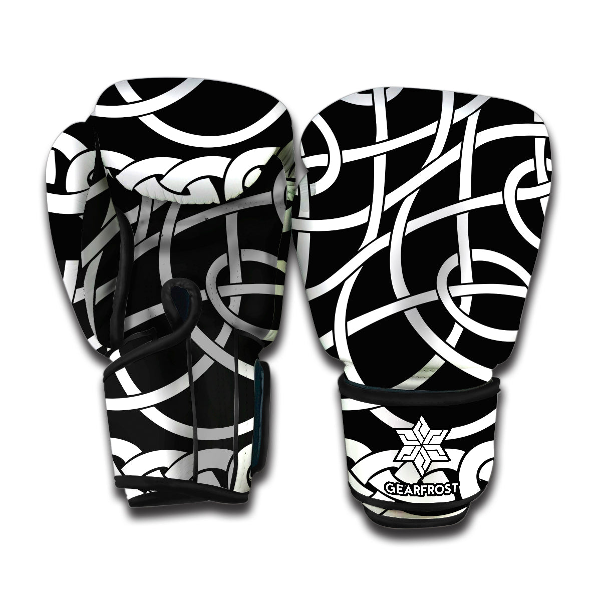 Black And White Celtic Knot Print Boxing Gloves