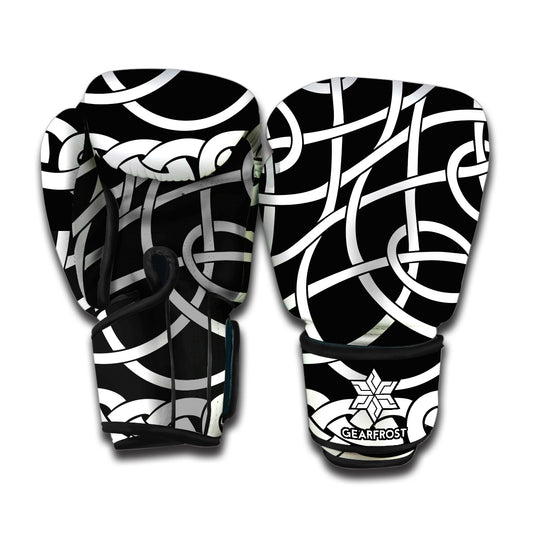Black And White Celtic Knot Print Boxing Gloves