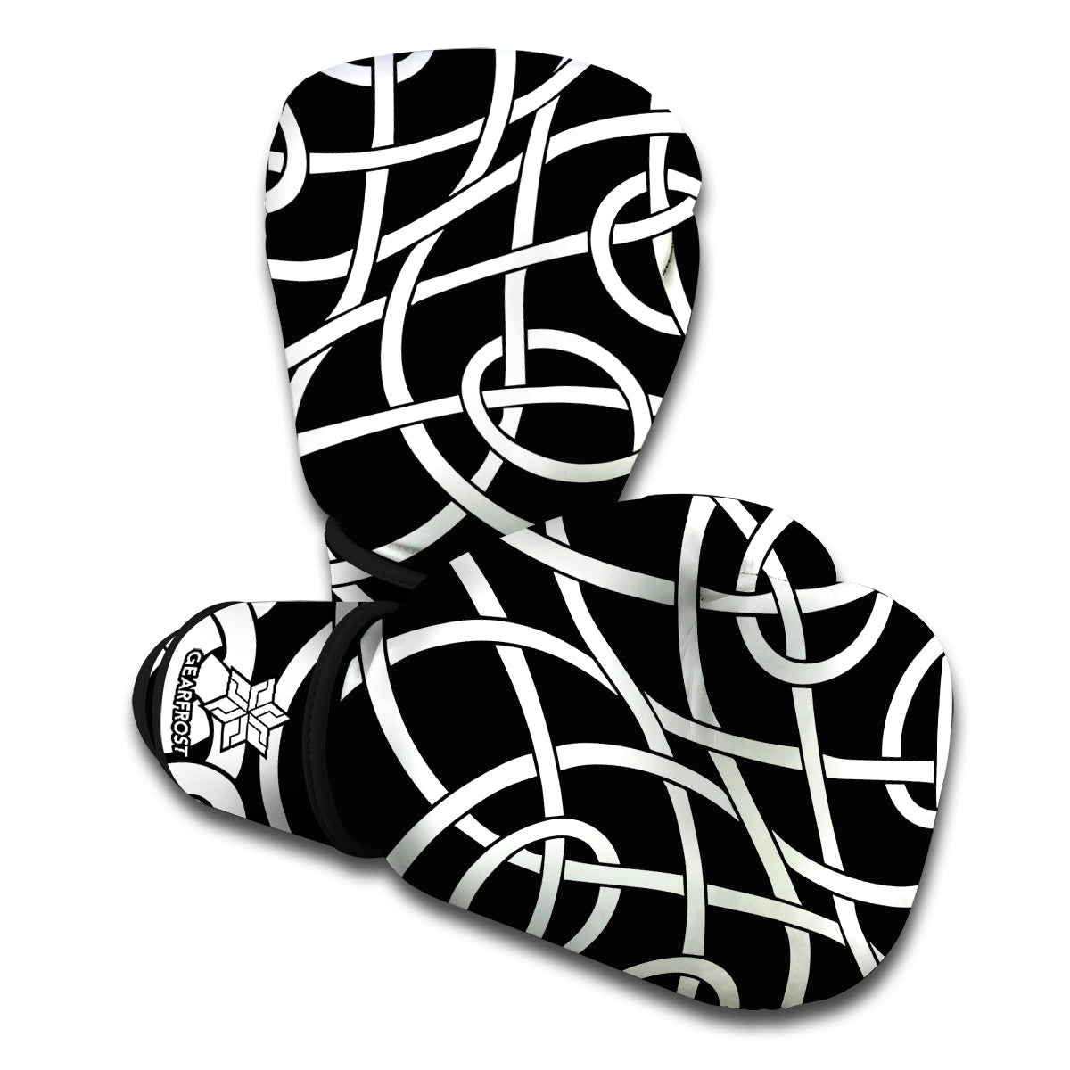 Black And White Celtic Knot Print Boxing Gloves