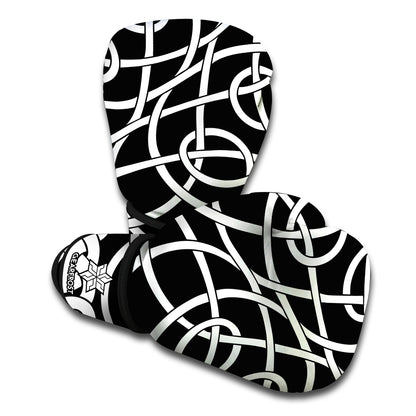 Black And White Celtic Knot Print Boxing Gloves