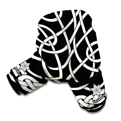 Black And White Celtic Knot Print Boxing Gloves