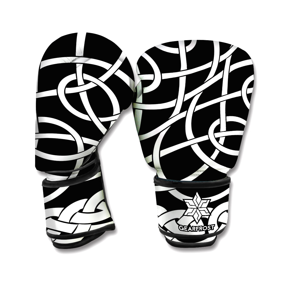 Black And White Celtic Knot Print Boxing Gloves