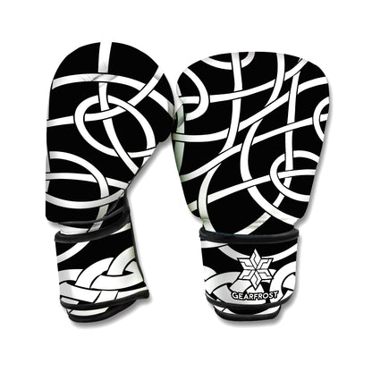 Black And White Celtic Knot Print Boxing Gloves