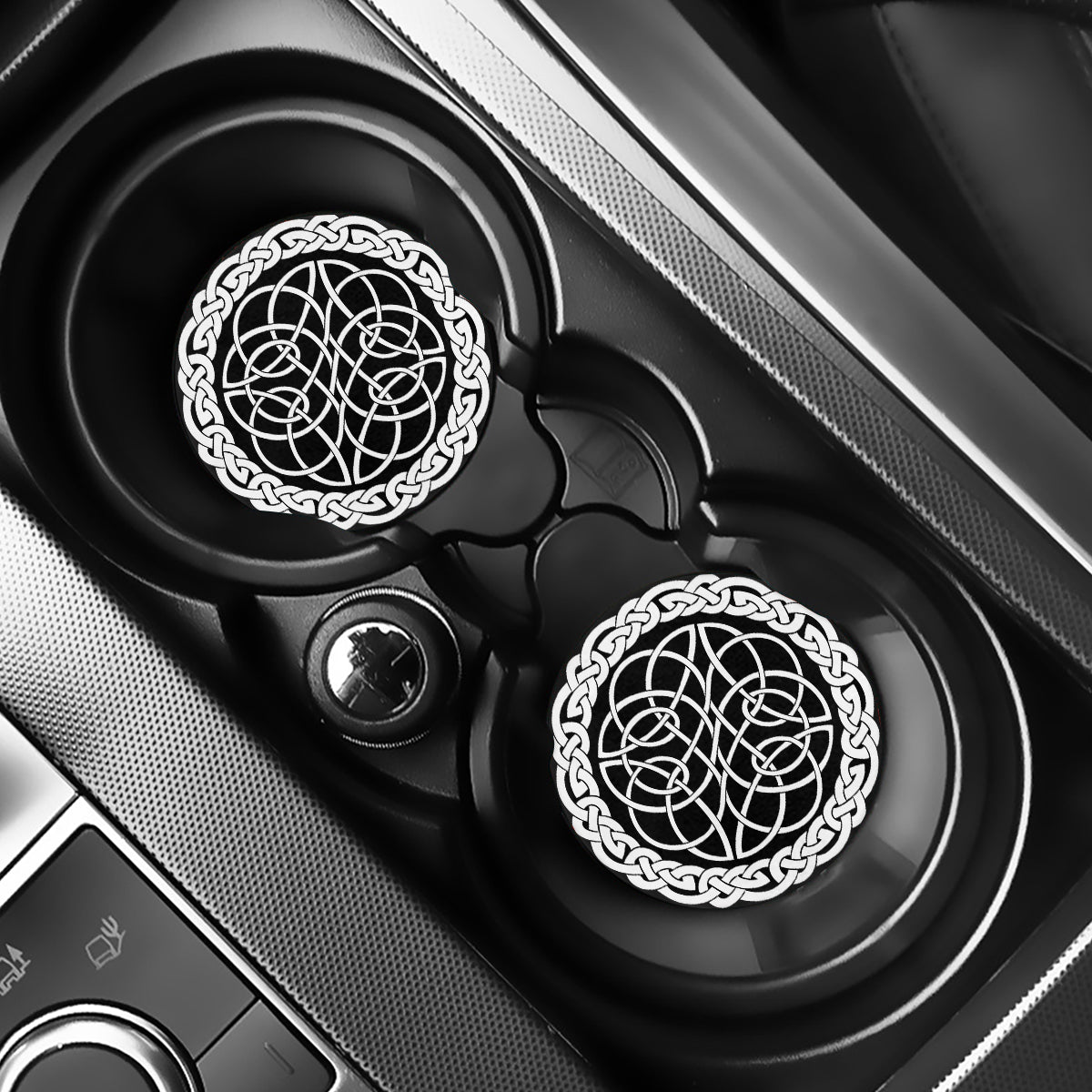 Black And White Celtic Knot Print Car Coasters