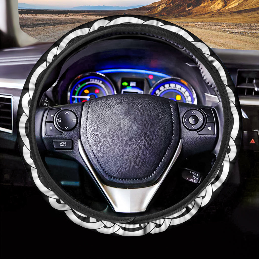 Black And White Celtic Knot Print Car Steering Wheel Cover