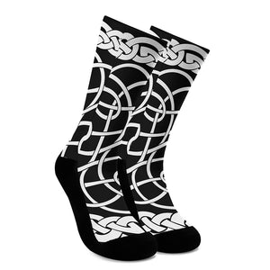 Black And White Celtic Knot Print Crew Socks