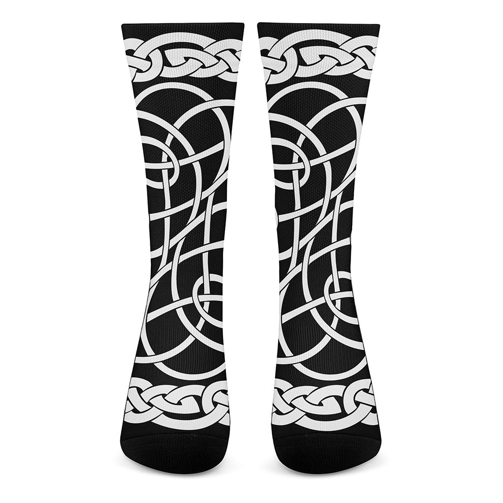 Black And White Celtic Knot Print Crew Socks