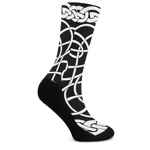 Black And White Celtic Knot Print Crew Socks