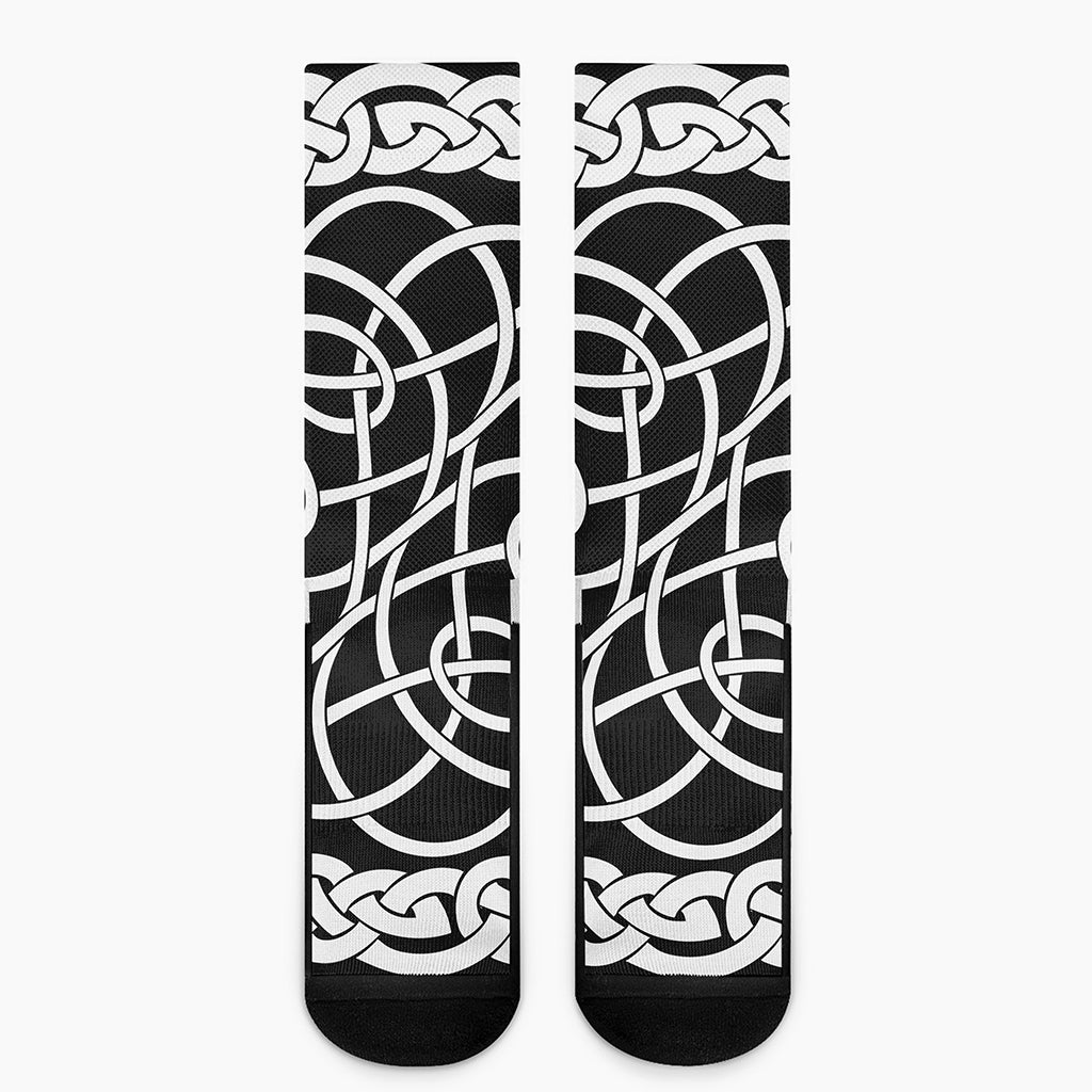 Black And White Celtic Knot Print Crew Socks