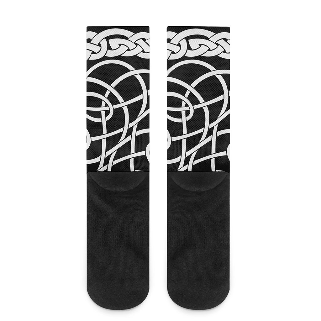 Black And White Celtic Knot Print Crew Socks