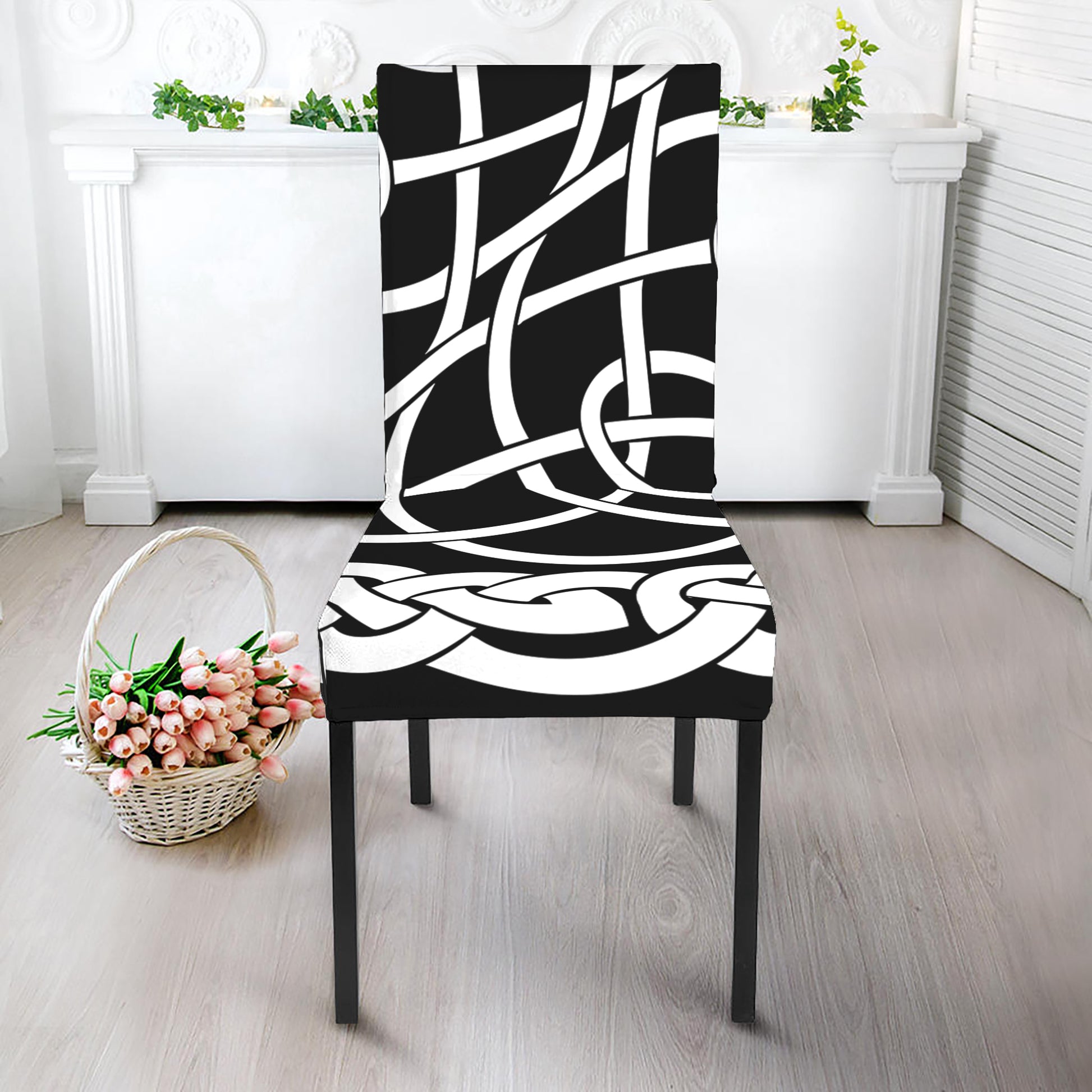 Black And White Celtic Knot Print Dining Chair Slipcover