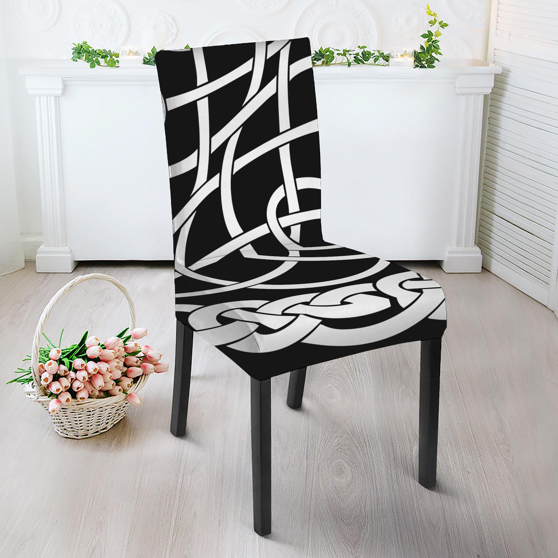 Black And White Celtic Knot Print Dining Chair Slipcover