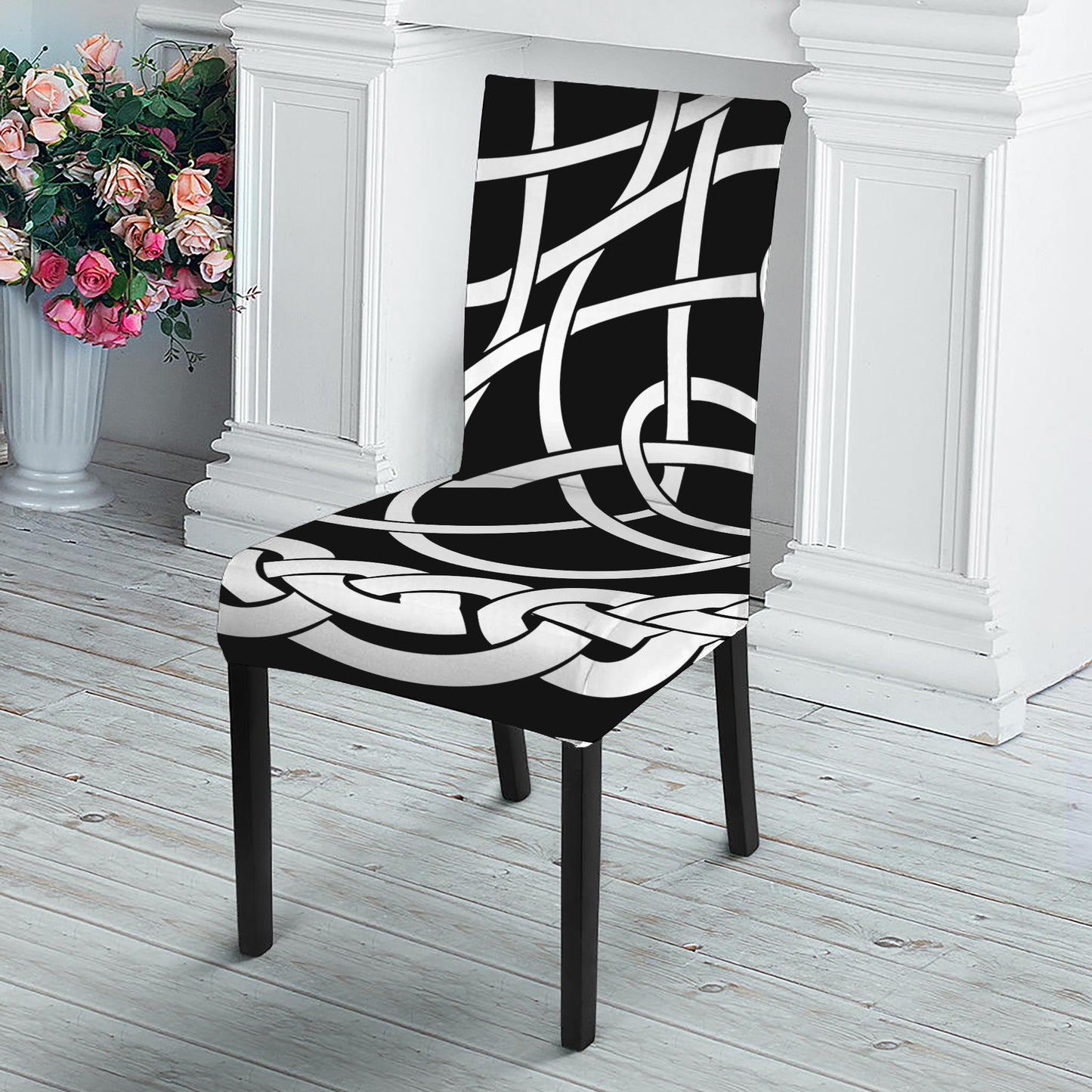 Black And White Celtic Knot Print Dining Chair Slipcover
