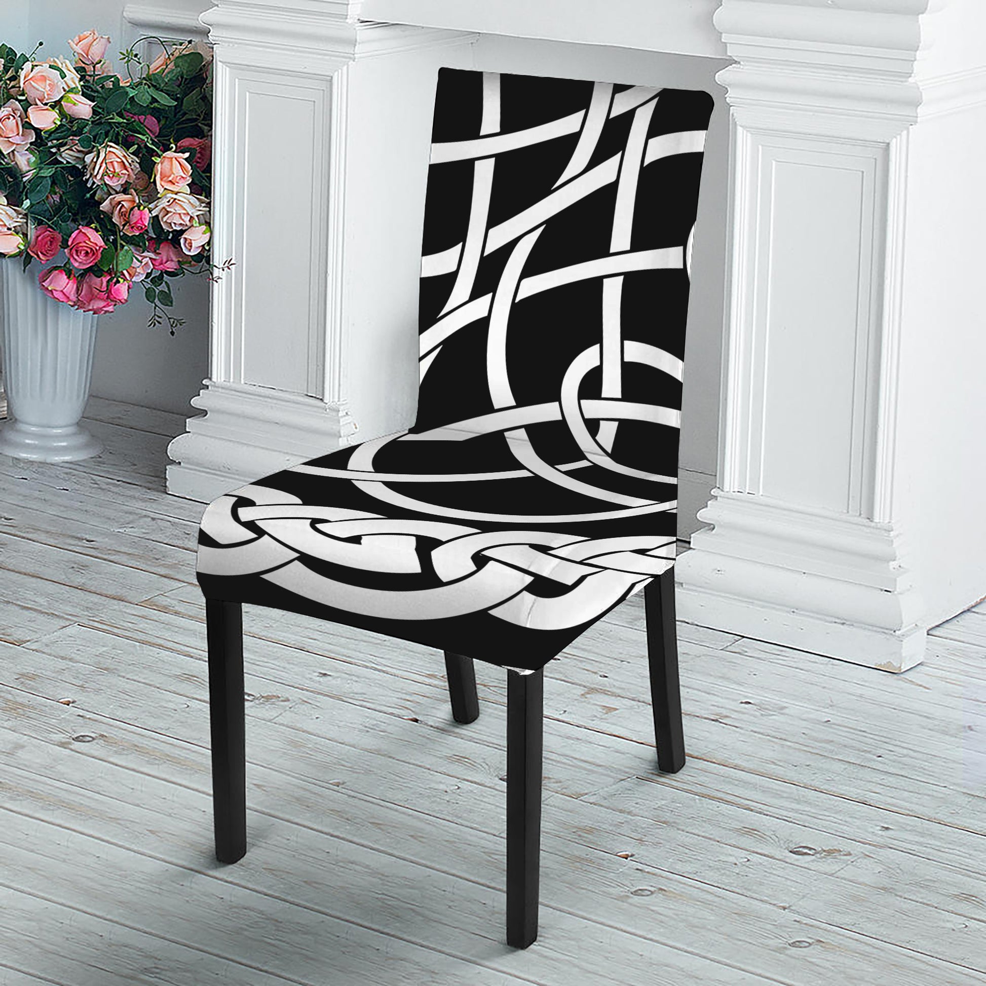 Black And White Celtic Knot Print Dining Chair Slipcover