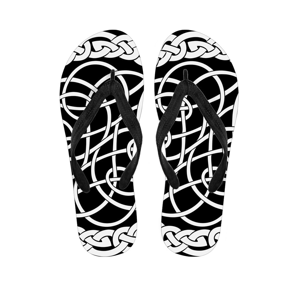 Black And White Celtic Knot Print Flip Flops