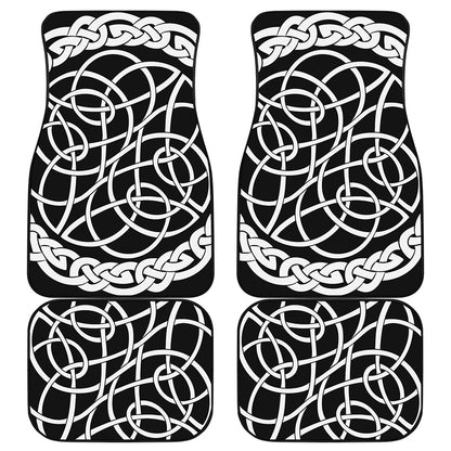Black And White Celtic Knot Print Front and Back Car Floor Mats