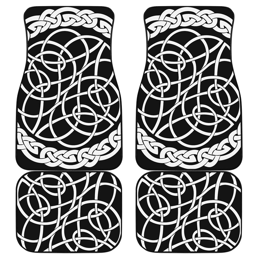 Black And White Celtic Knot Print Front and Back Car Floor Mats