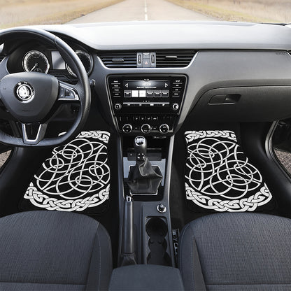 Black And White Celtic Knot Print Front and Back Car Floor Mats