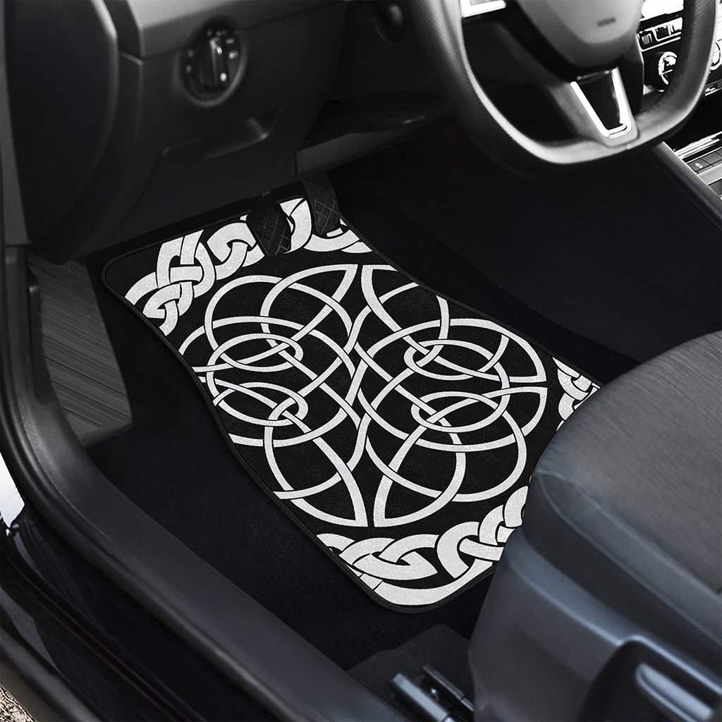 Black And White Celtic Knot Print Front and Back Car Floor Mats
