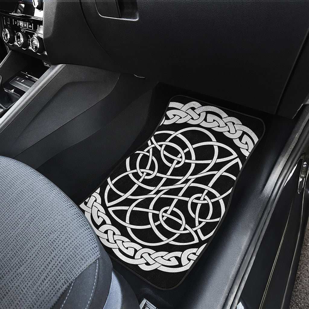 Black And White Celtic Knot Print Front and Back Car Floor Mats