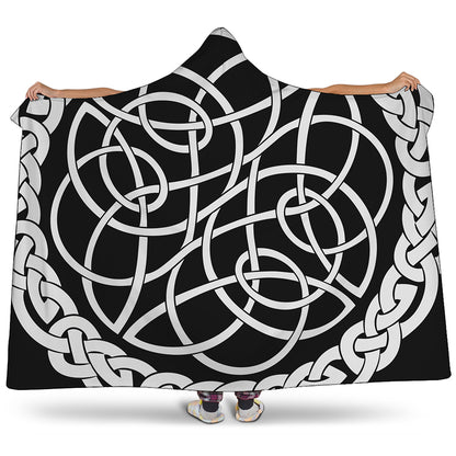 Black And White Celtic Knot Print Hooded Blanket