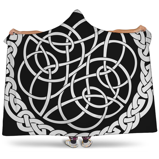 Black And White Celtic Knot Print Hooded Blanket