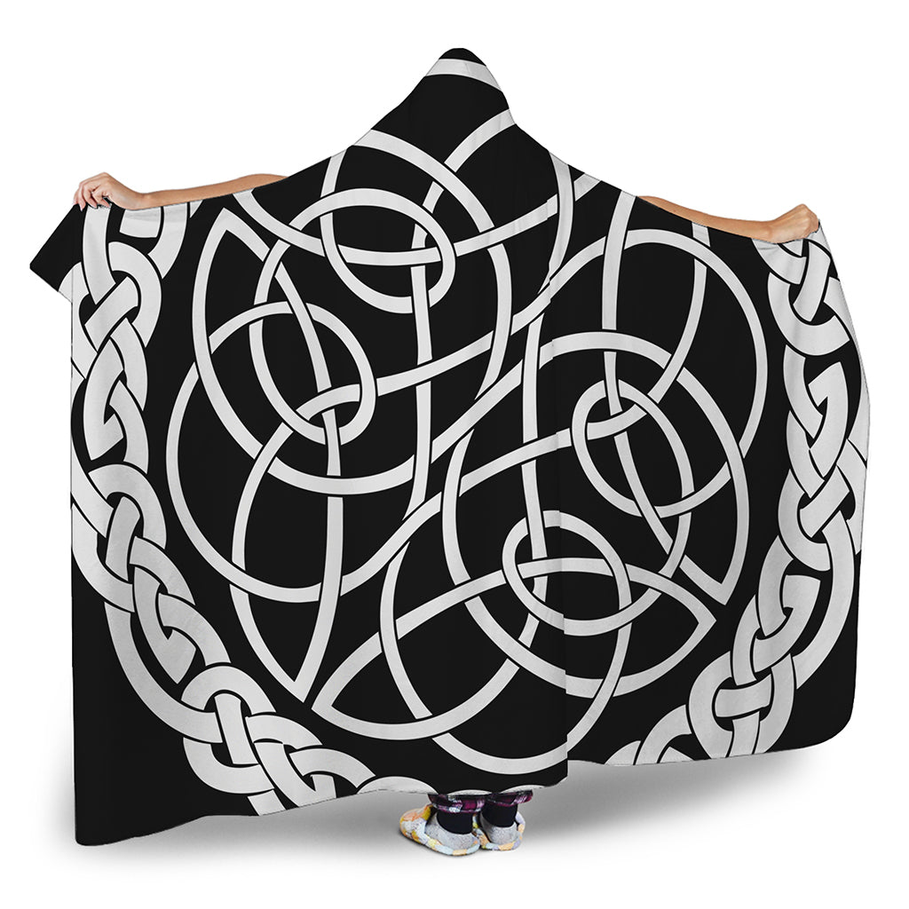Black And White Celtic Knot Print Hooded Blanket