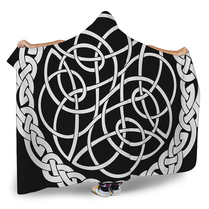 Black And White Celtic Knot Print Hooded Blanket