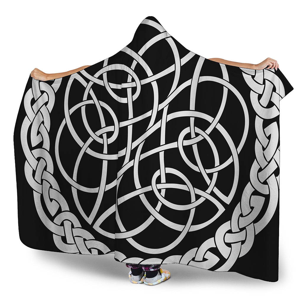 Black And White Celtic Knot Print Hooded Blanket